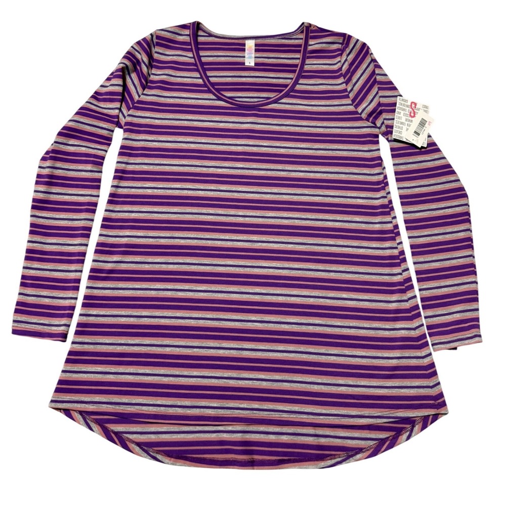 LuLaRoe Lynnae Striped Top S Purple Pink Grey Long Sleeve Scoop Neck NWT
#119